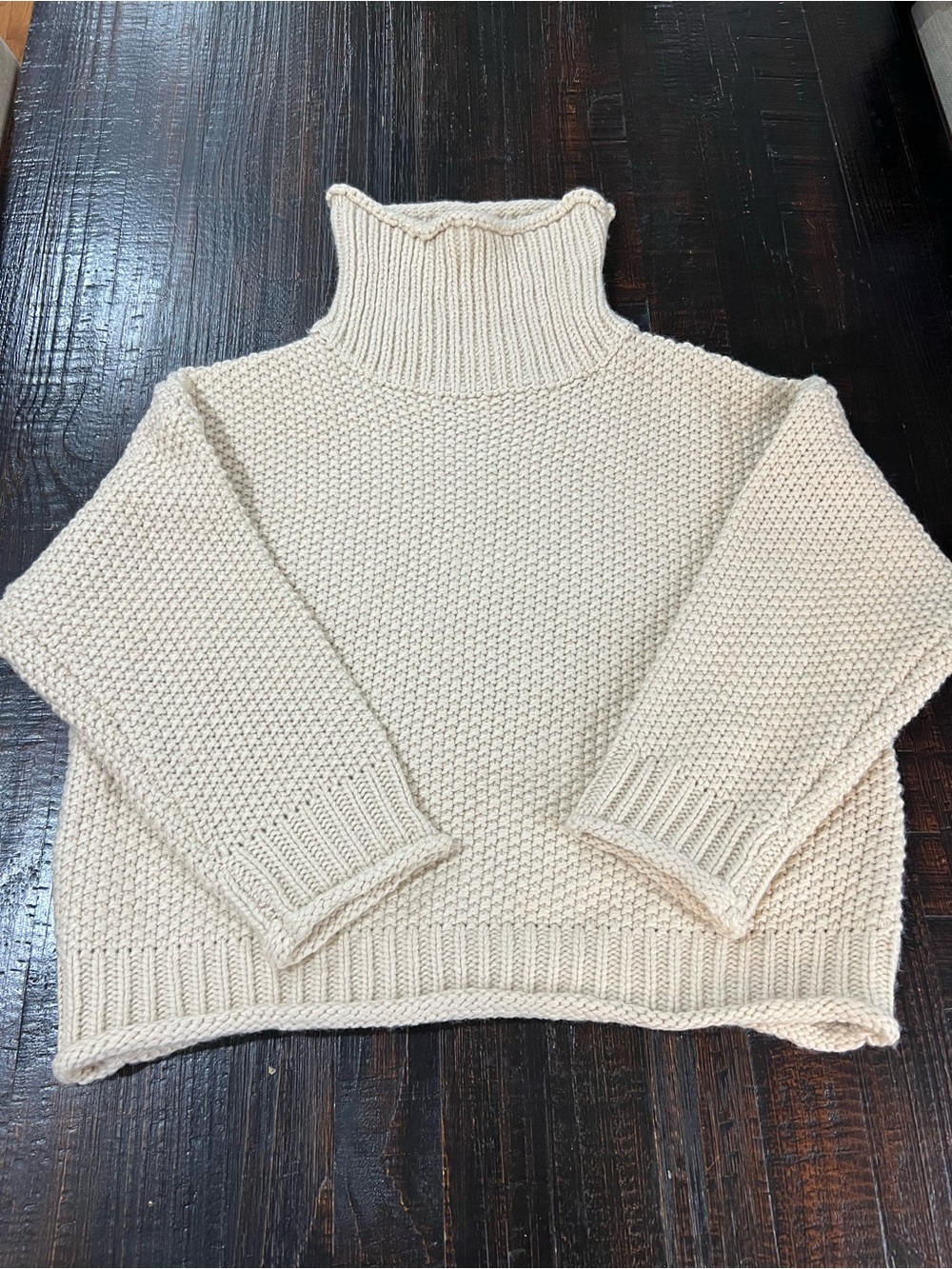 Aakaa Women’s Large Cream Chunky Knit Turtleneck Sweater Oversized Pullover